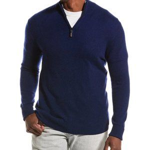Qi Cashmere 1/4-Zip Pullover Navy Blue Size Large